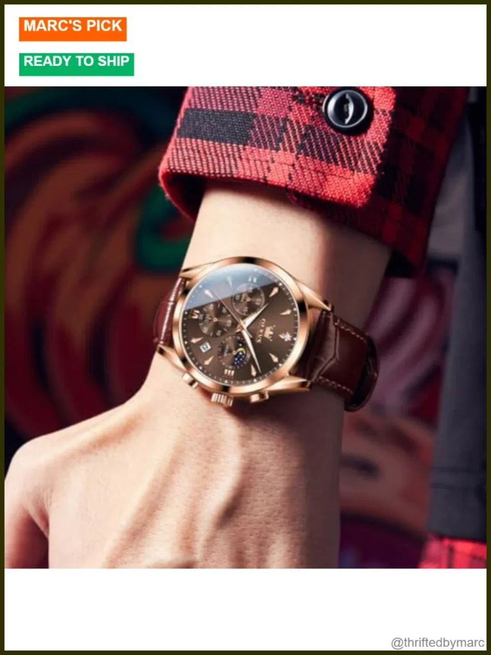 Large Face Waterproof Classic Leather Strap Watch with Date